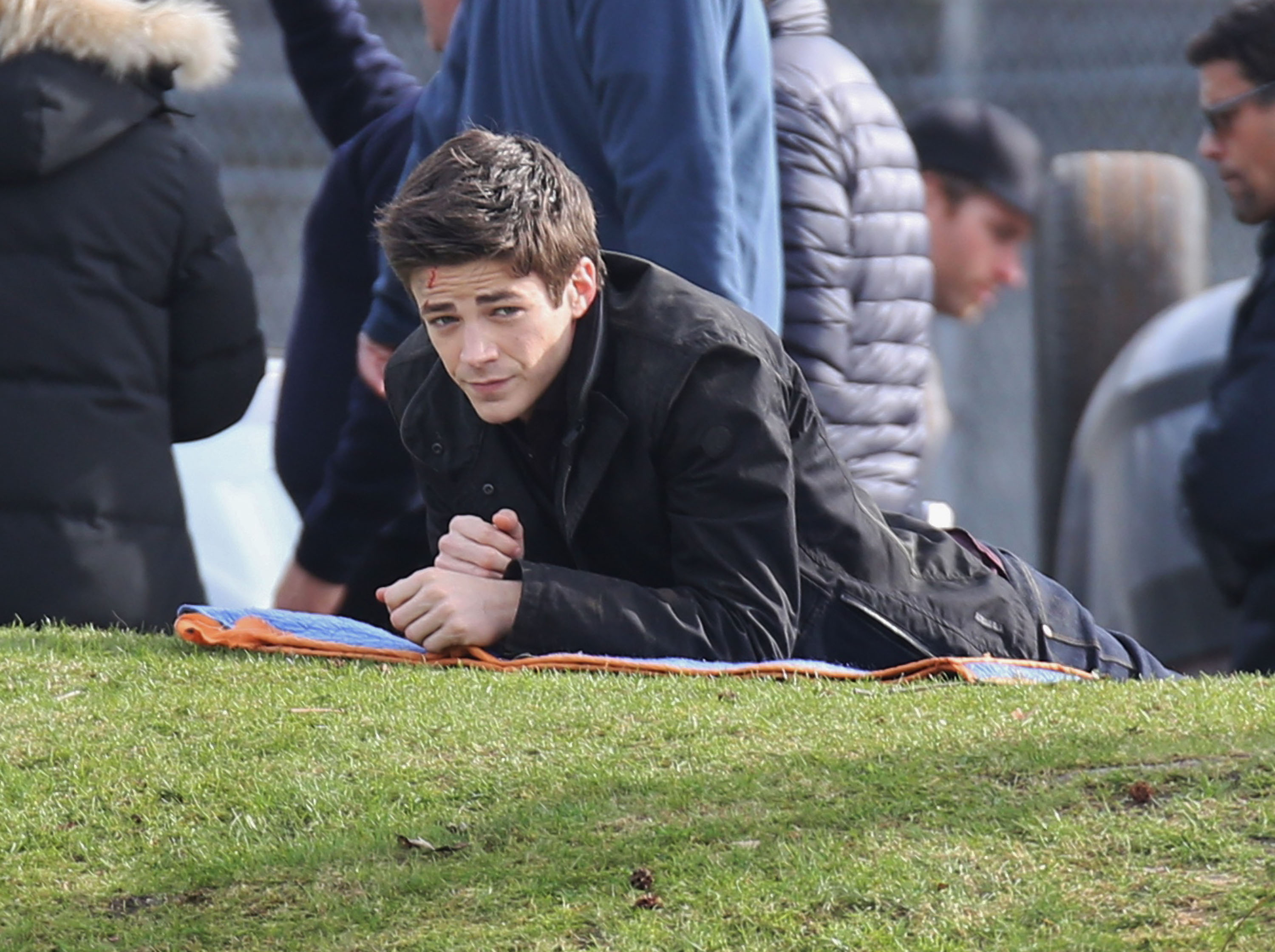 51351240 "Glee" actor Grant Gustin films an action scene (out of ...